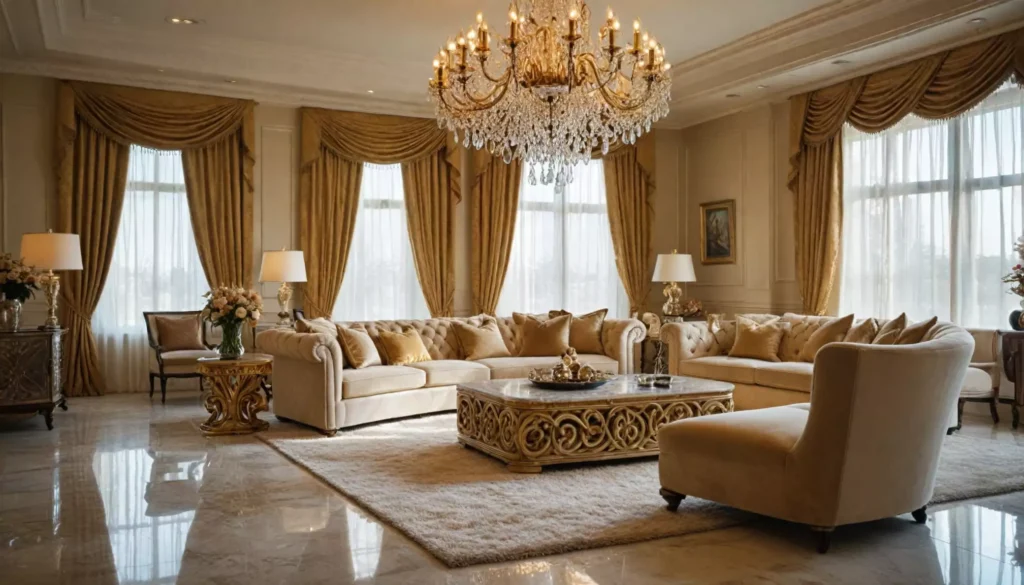 Styl glamour w wykończeniach — połysk, metale i tkaniny